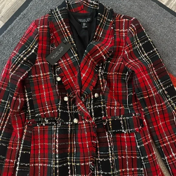 Rachel Zoe Red and Black Plaid Blazer - Picture 4 of 4